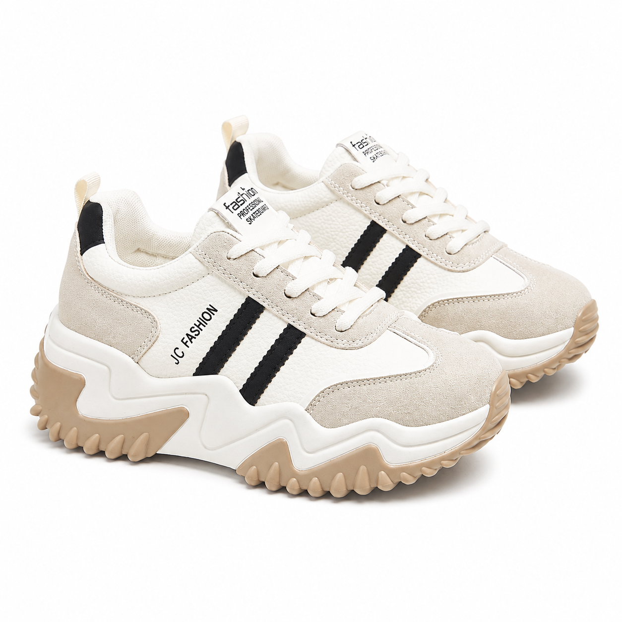 Cream & Black Chunky Platform Trainers – Retro Casual Sneakers