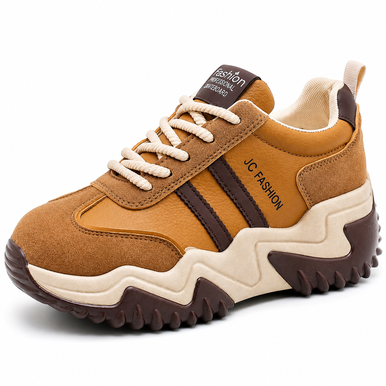 Brown & Tan Chunky Platform Trainers  Retro Casual Sneakers