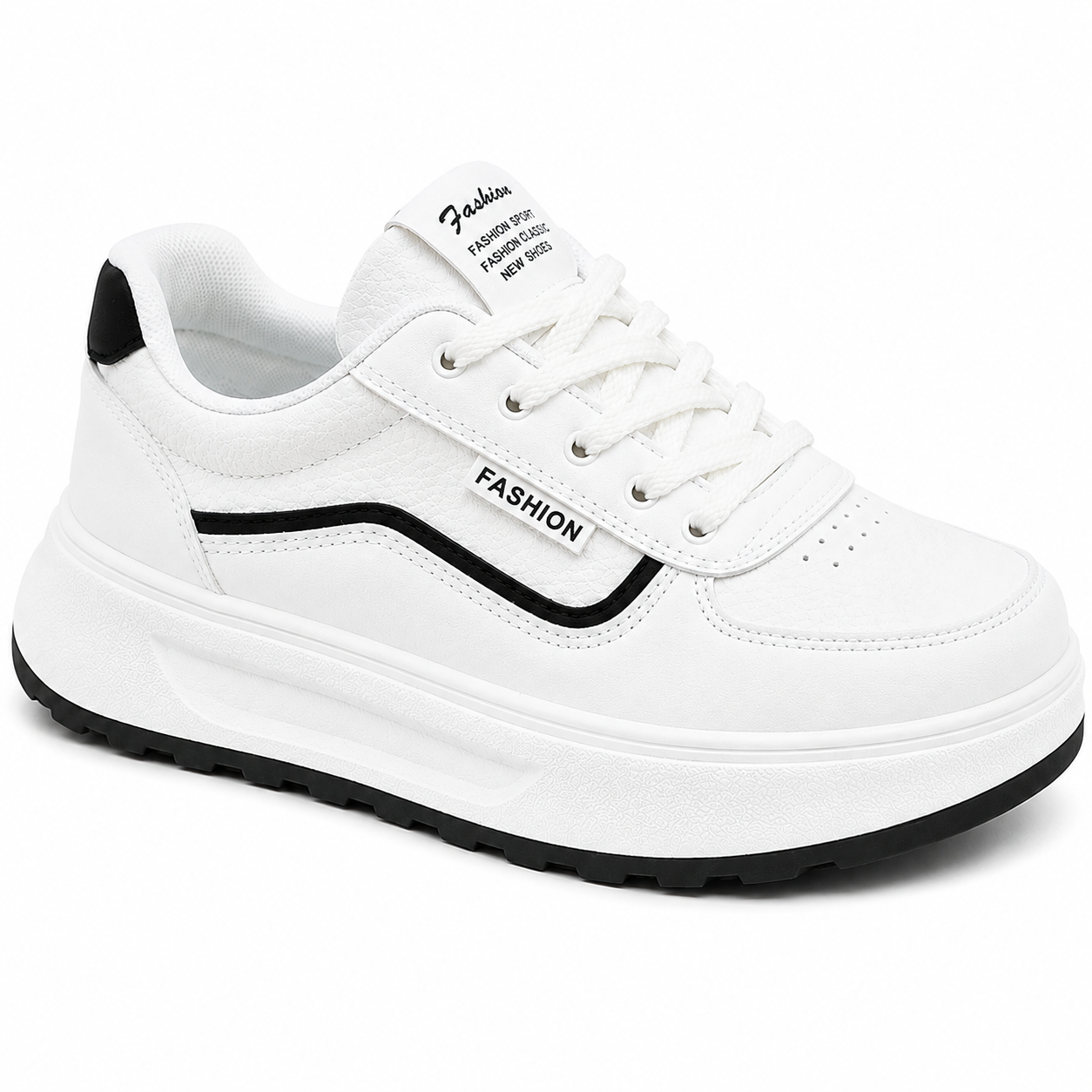 White & Dark Blue Chunky Platform Trainers  Lace-Up Casual Fashion Sneakers