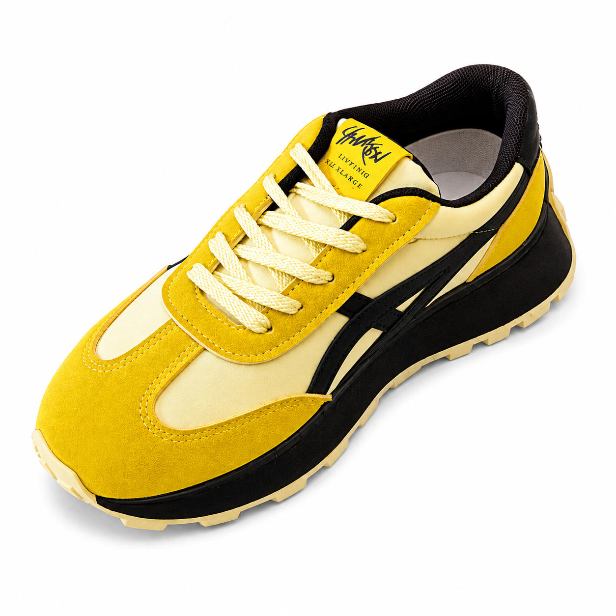 Retro Yellow & Brown Lace-Up Trainers  Chunky Gum Sole Fashion Sneakers
