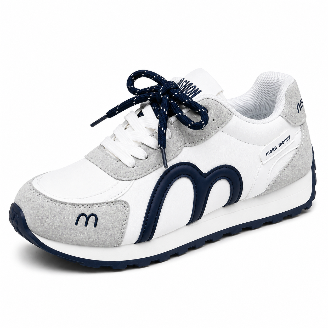 Women’s White, Grey & Navy Retro Lace-Up Trainers Casual Fashion Sneakers