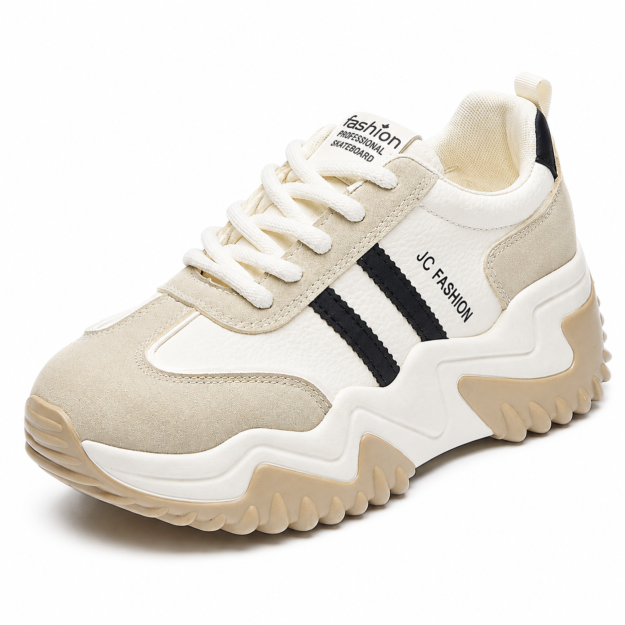Cream & Black Chunky Platform Trainers – Retro Casual Sneakers