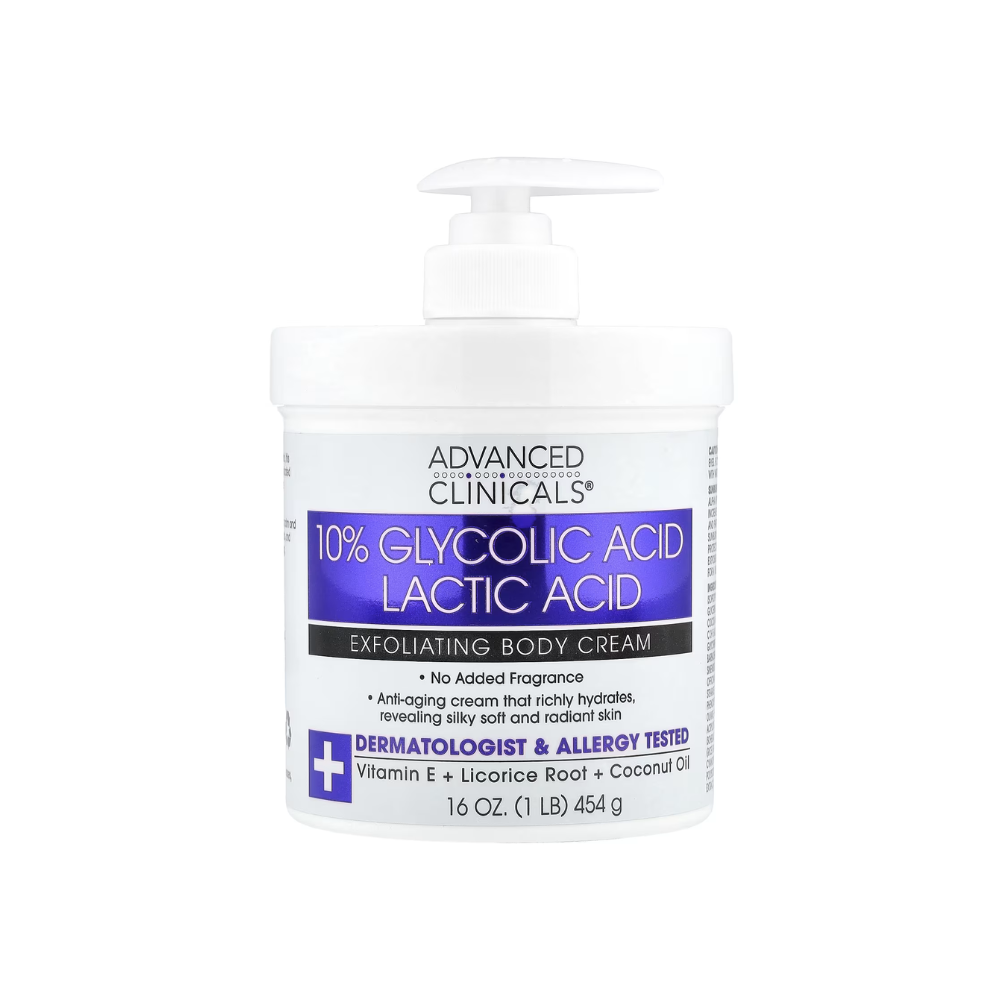 Advanced Clinicals Body cream 10% Glycolic + Lactic Acid- 454g