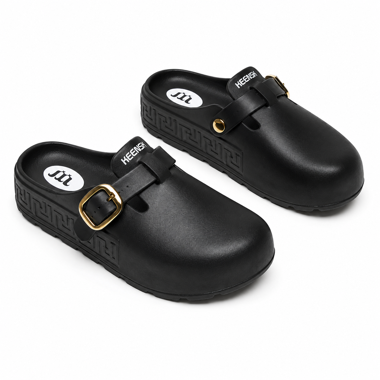 KEENSH Black Buckle Clog Mules  Unisex Slip-On Casual Sandals
