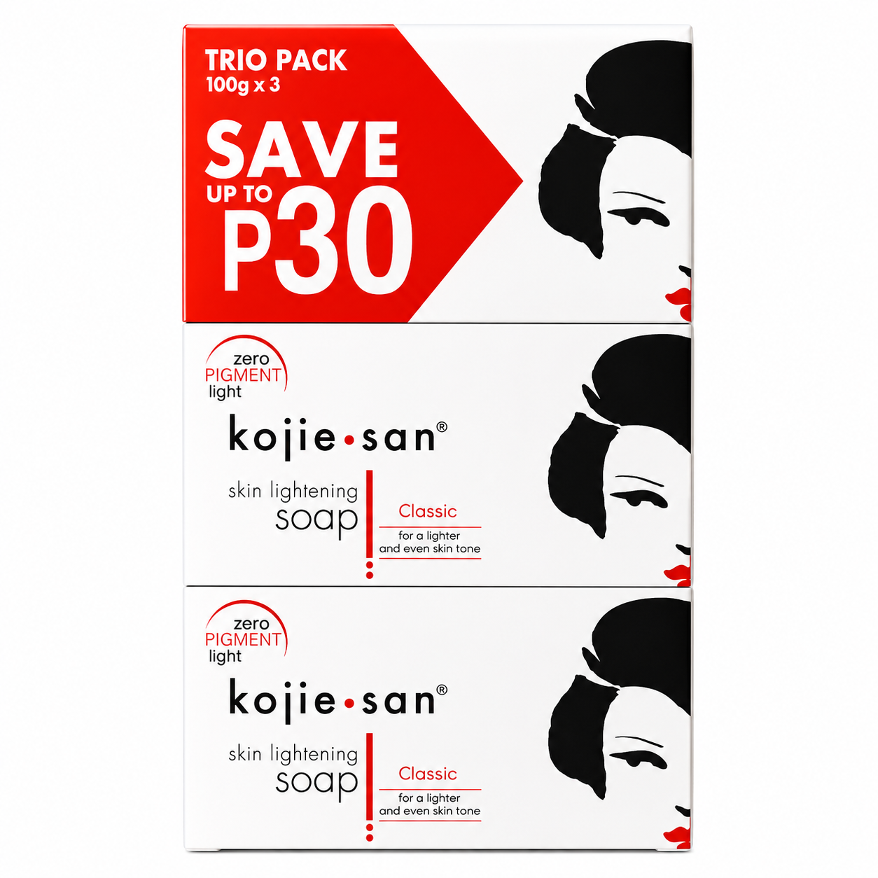 Kojie San Skin Lightening Soap (Kojic Acid Soap) 100G Pack Of 3 - 300g