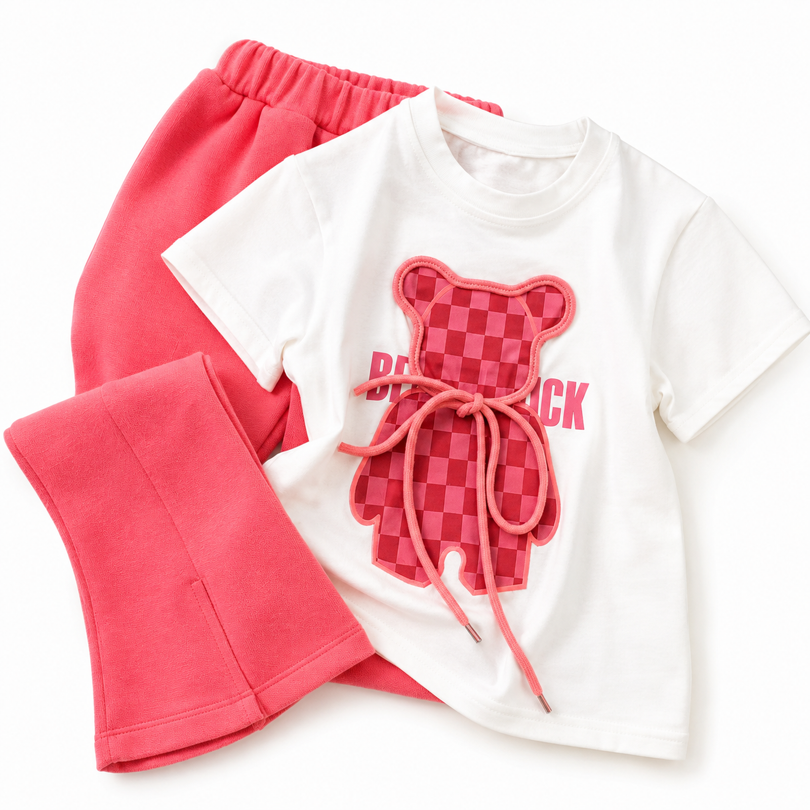 Girls Pink Bear T-Shirt & Flared Trousers 2-Piece Outfit Set
