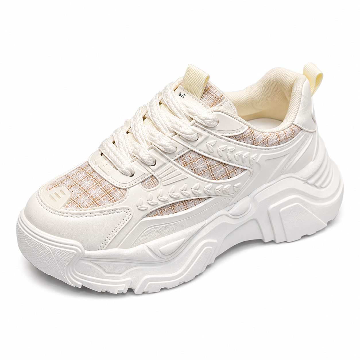 Women’s White Glitter Chunky Trainers  Platform Lace-Up Fashion Sneakers
