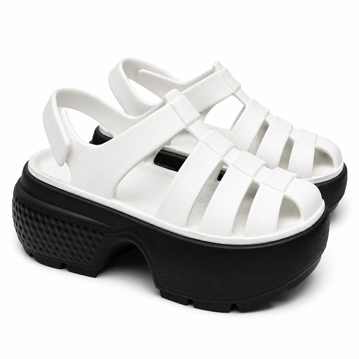 Women’s White Fisherman Platform Sandals  Chunky Black Sole Summer Shoes