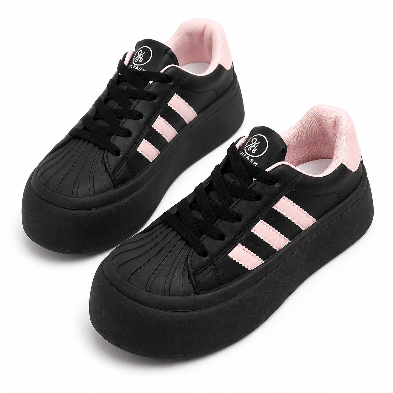 Black & Pink Chunky Platform Trainers  Retro Lace-Up Sneakers